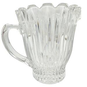 Vintage Clear Glass Creamer With Ribbed Design and Scalloped Rim 4 oz Capacity
